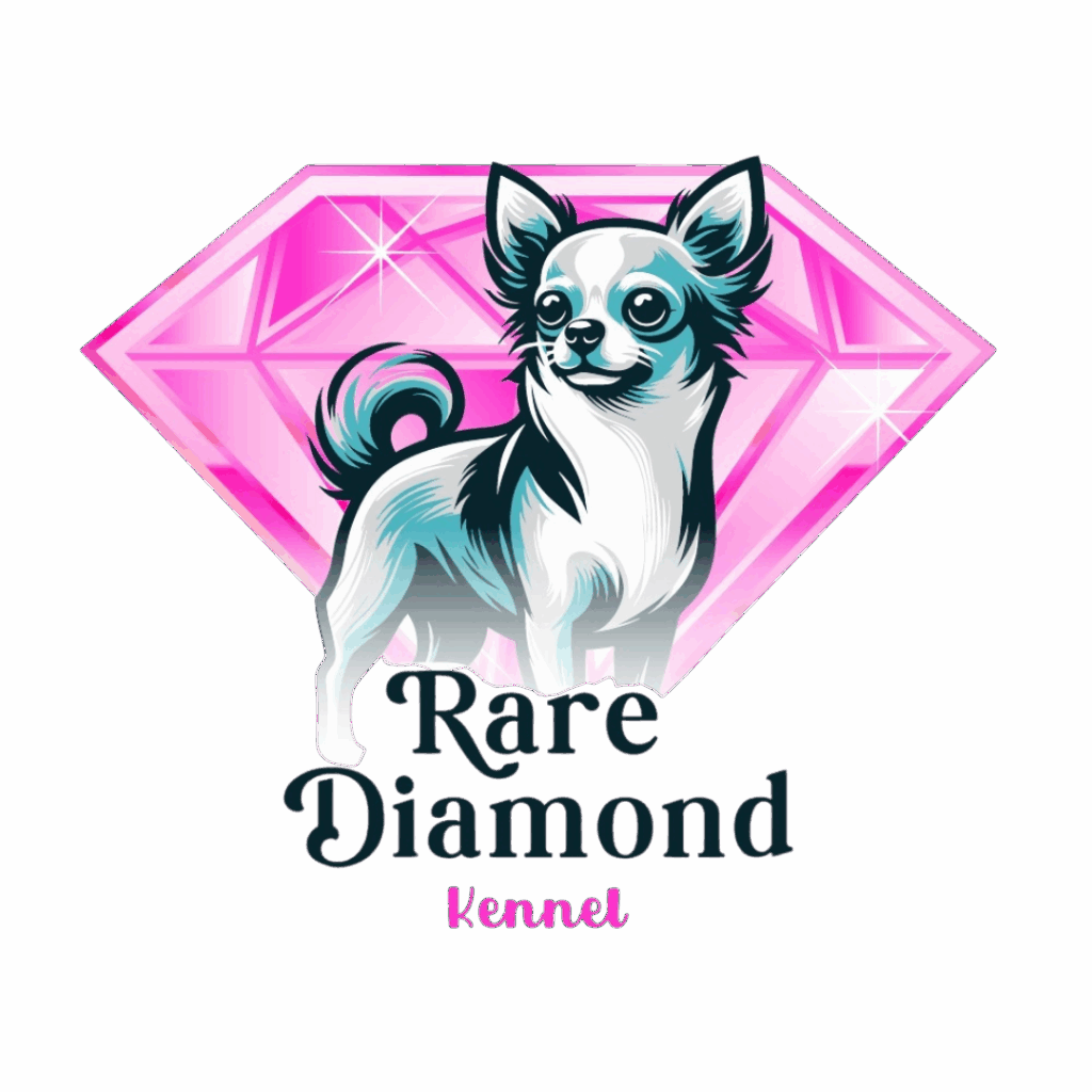 Logo do canil Rare Diamond, especializado em filhotes de Pomsky, Chihuahua e Pinscher.