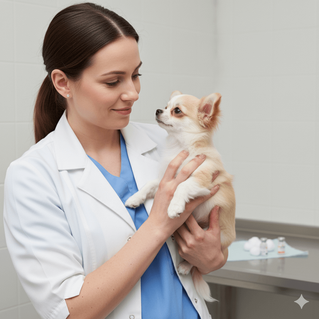 filhote de chihuahua consutando com o médico veterinario